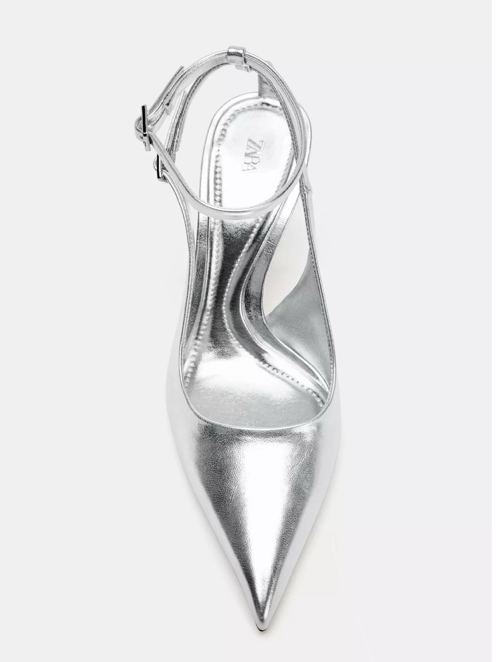 Zara Metallic Silver Pointed-Ankle Strap Pumps - Picture 4 of 5